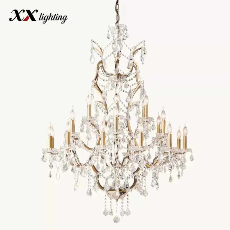19Th C. Rococo Iron & Crystal Round Chandelier - 40¼", Antiqued Brass