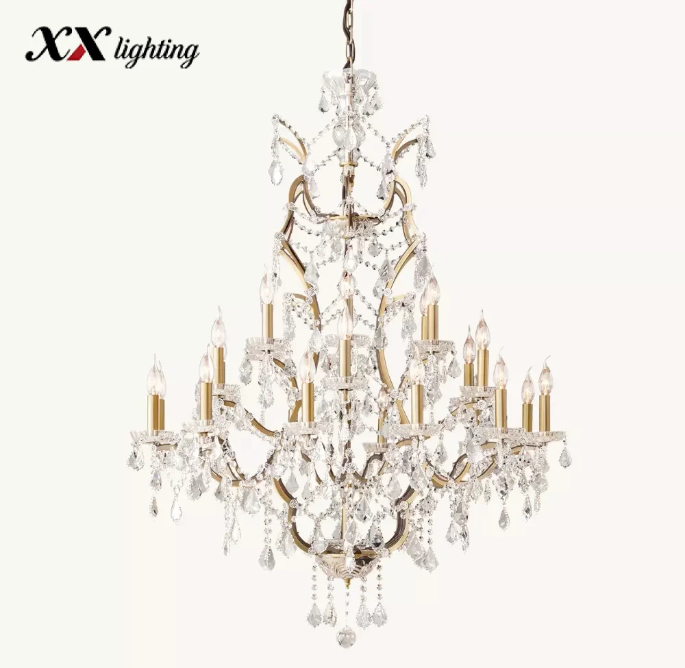 19Th C. Rococo Iron & Crystal Round Chandelier - 40¼", Antiqued Brass