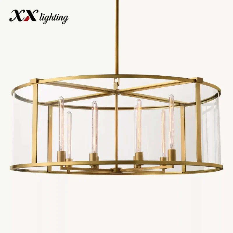 Beckman Round Chandelier 33 inch - 44", Lacquered Burnished Brass