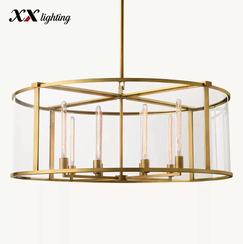 Beckman Round Chandelier 33 inch - 44", Lacquered Burnished Brass