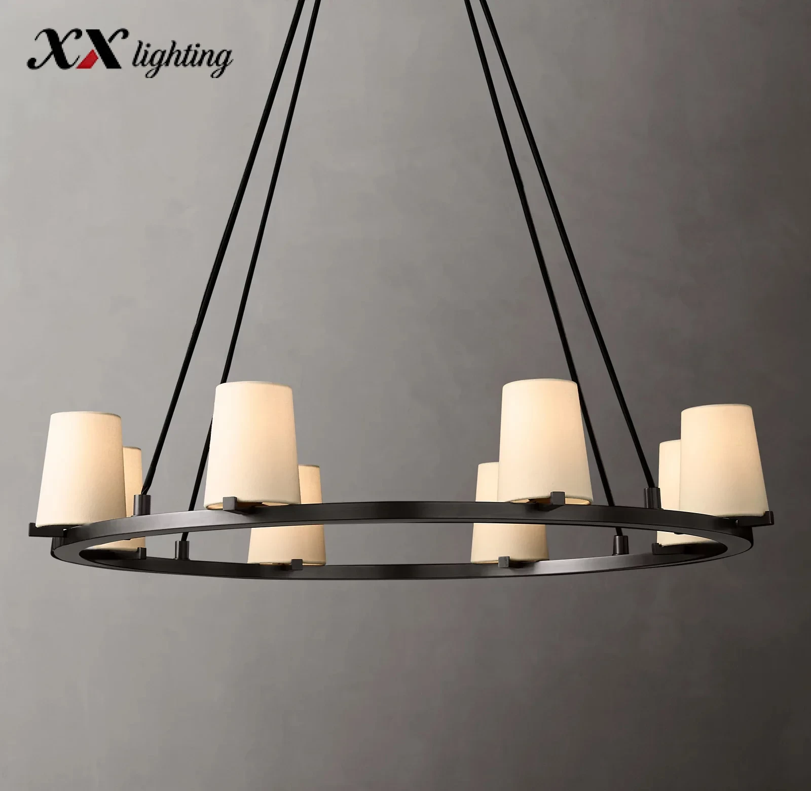 Pauillac Fabric Shade Round Chandelier 36 inch - 36", Polished Nickel