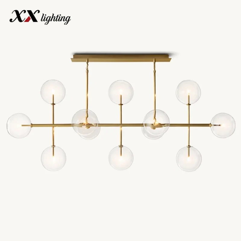 Glass Globe Mobile Linear Chandelier 58 inch - 58″, Polished Nickel