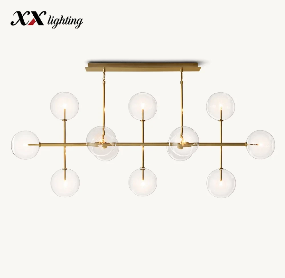 Glass Globe Mobile Linear Chandelier 58 inch - 58″, Polished Nickel