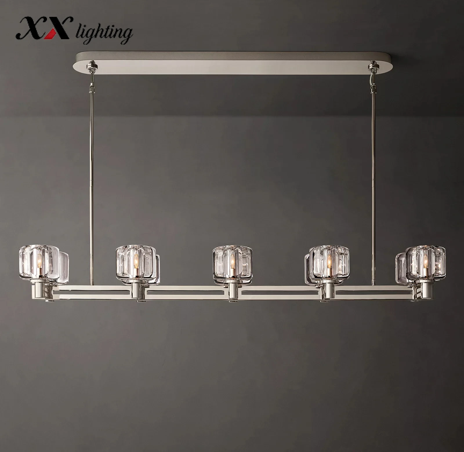 Demaret Double Linear Chandelier 54 inch - 54″, Polished Nickel