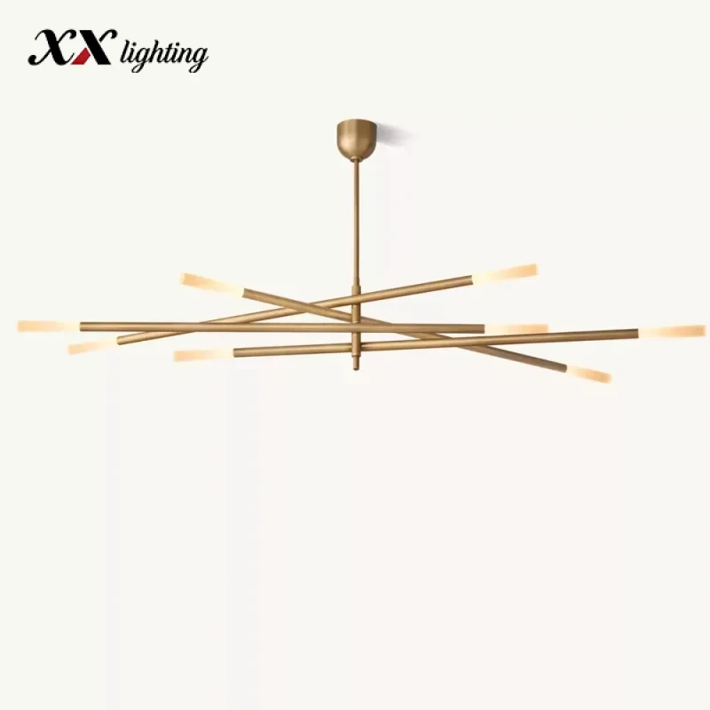Rousseau 8-Light Mobile Etched Rod Chandelier - 65″, Polished Nickel