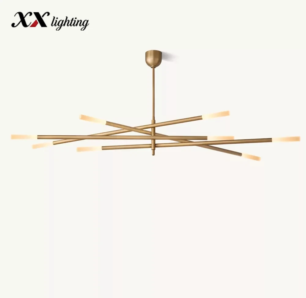 Rousseau 8-Light Mobile Etched Rod Chandelier - 65″, Polished Nickel