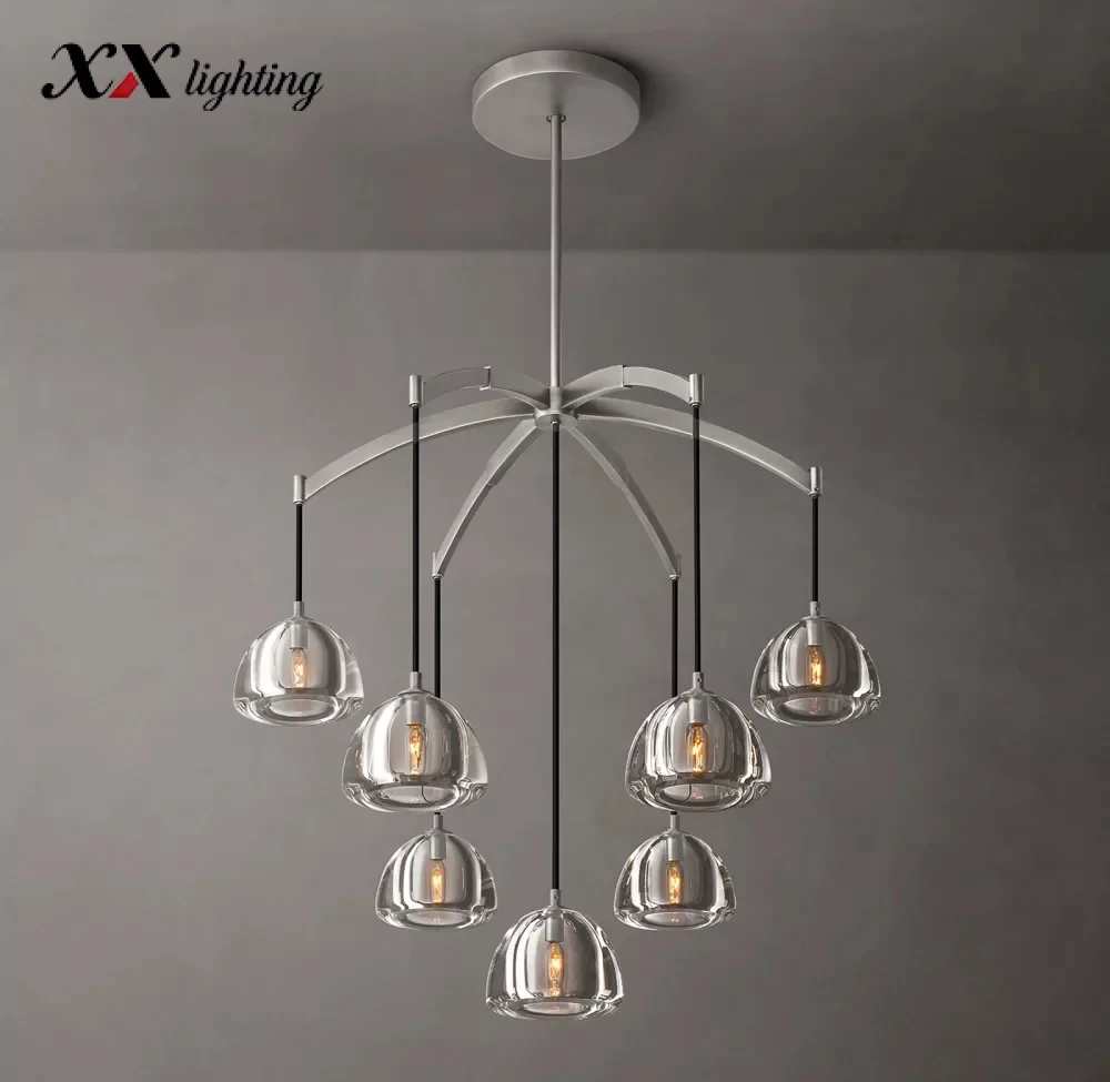 Hemisphere Round Chandelier 36 inch - 36″, Polished Nickel