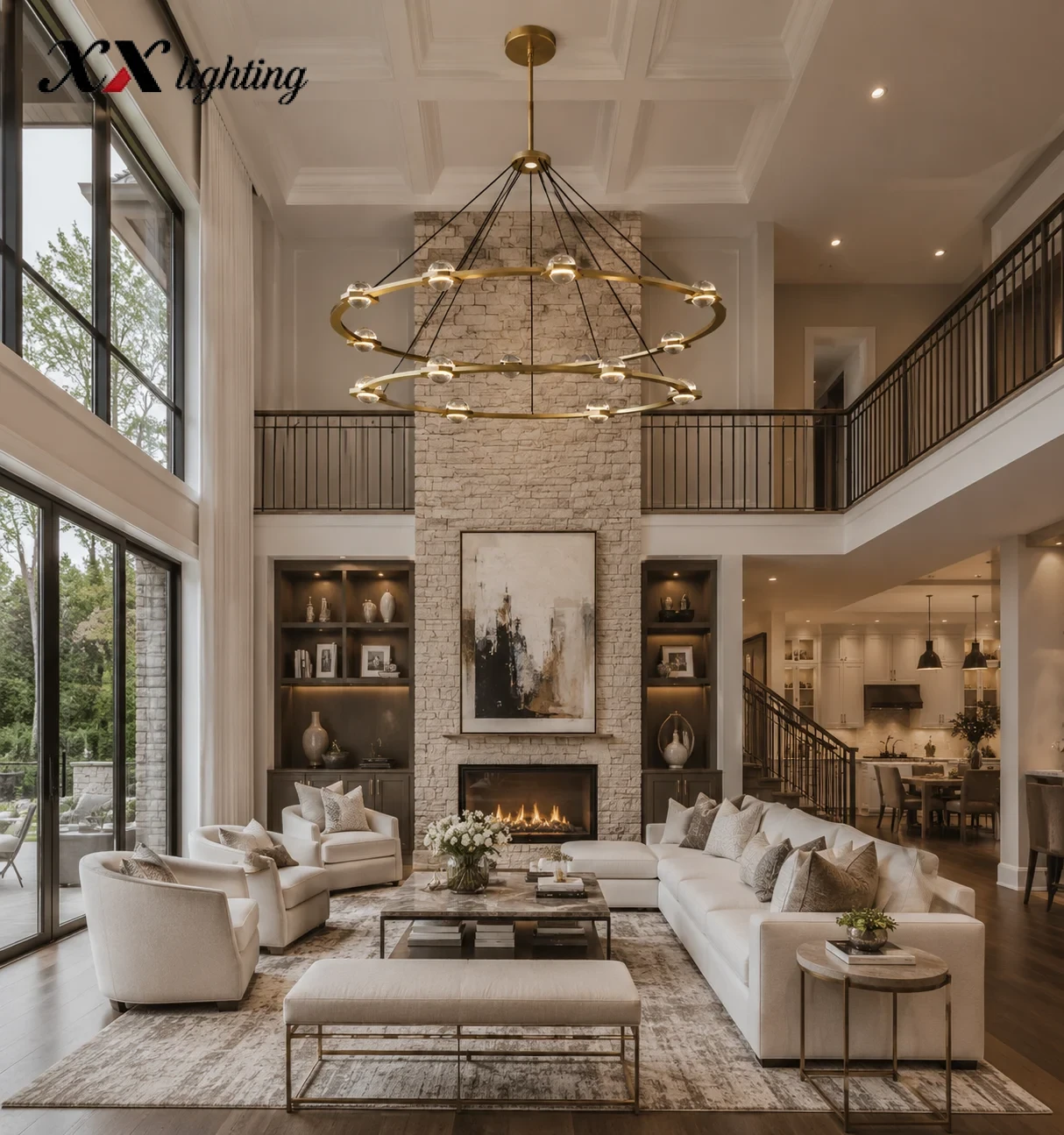 Éclatant Two-Tier Round Chandelier 60 inch - 60″, Lacquered Burnished Brass