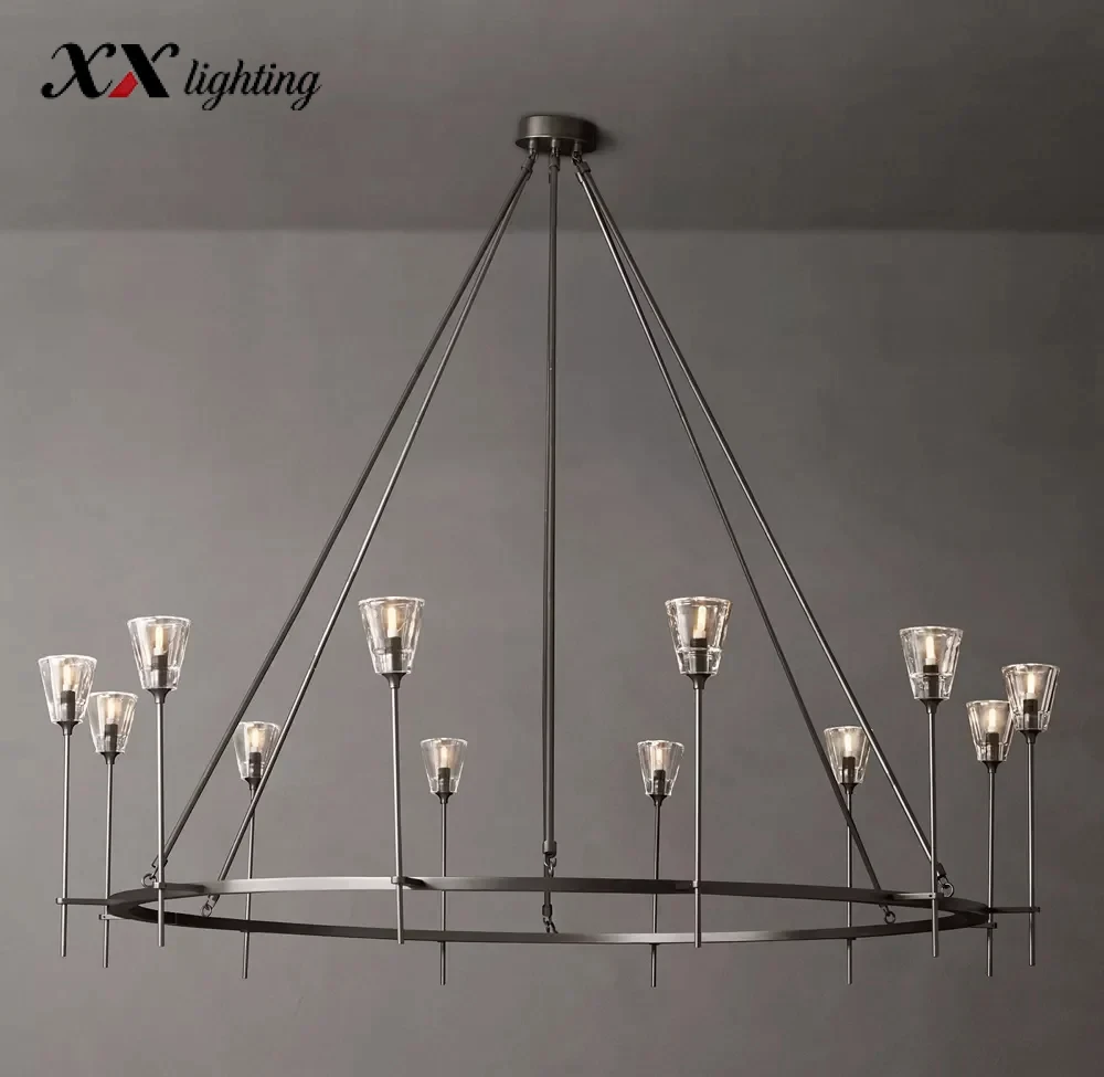 Torche De Verre Round Chandelier - 70″, Polished Nickel