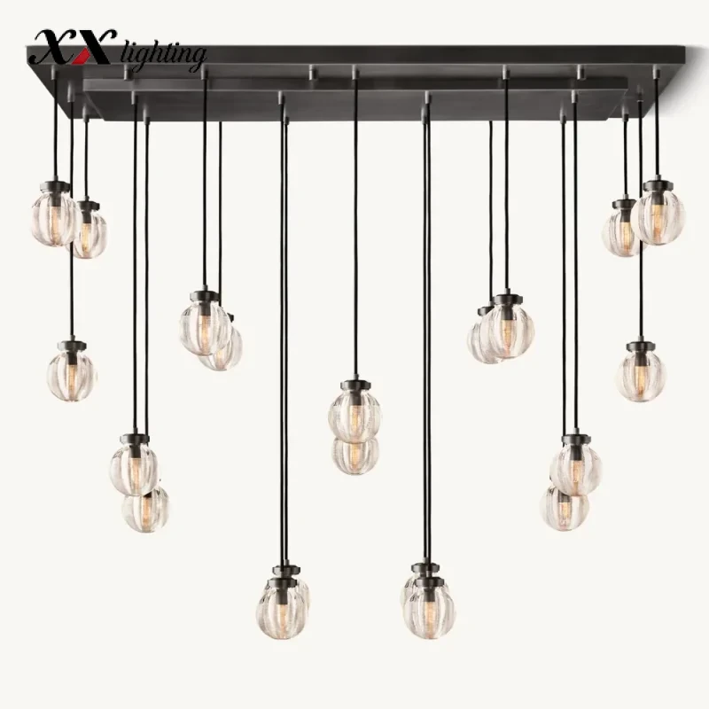 Pearl Rectangular Chandelier 36 inch - 54″, Satin Nickel