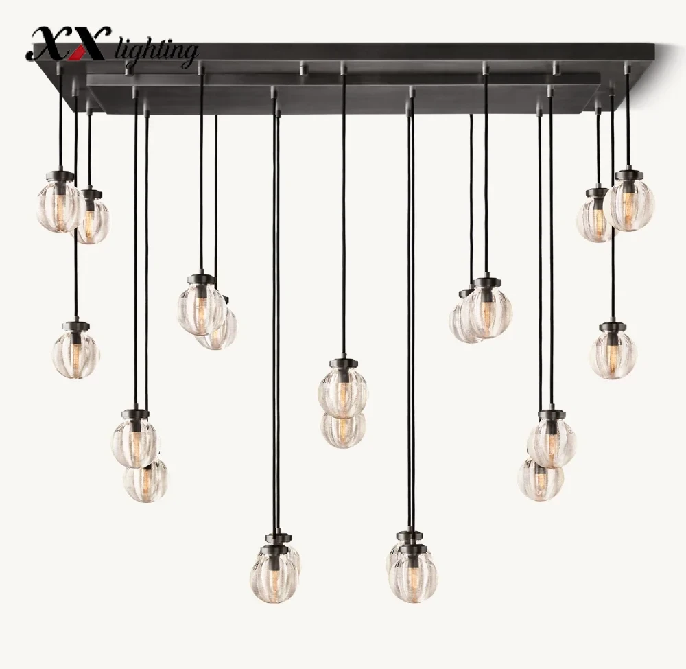 Pearl Rectangular Chandelier 36 inch - 54″, Satin Nickel