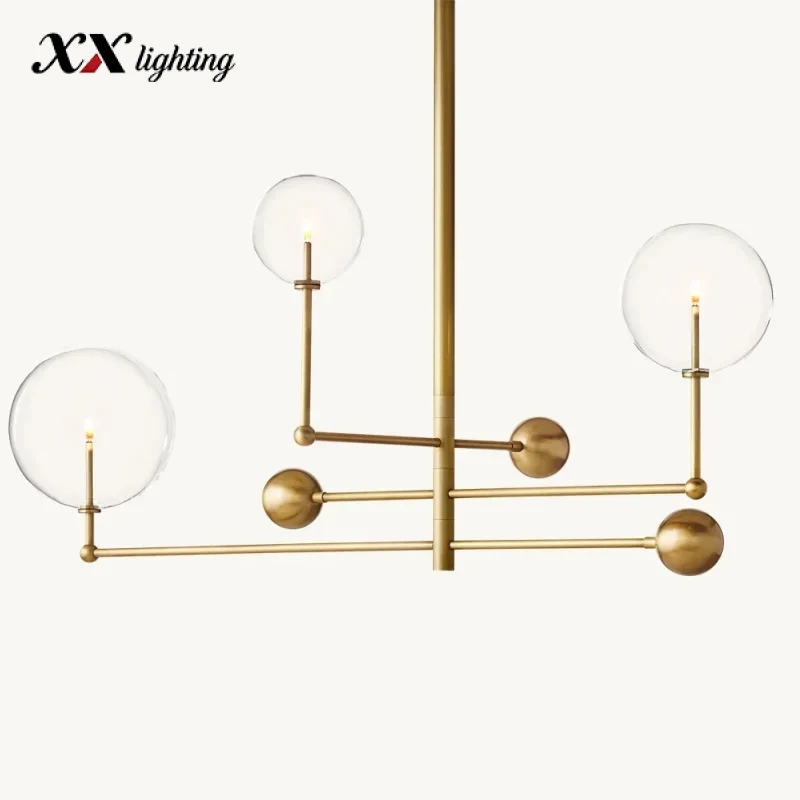 Glass Globe Mobile Three-Arm Chandelier 46 inch - 46″, Polished Nickel
