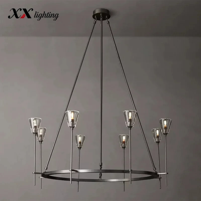Torche De Verre Round Chandelier - 45¾″, Polished Nickel