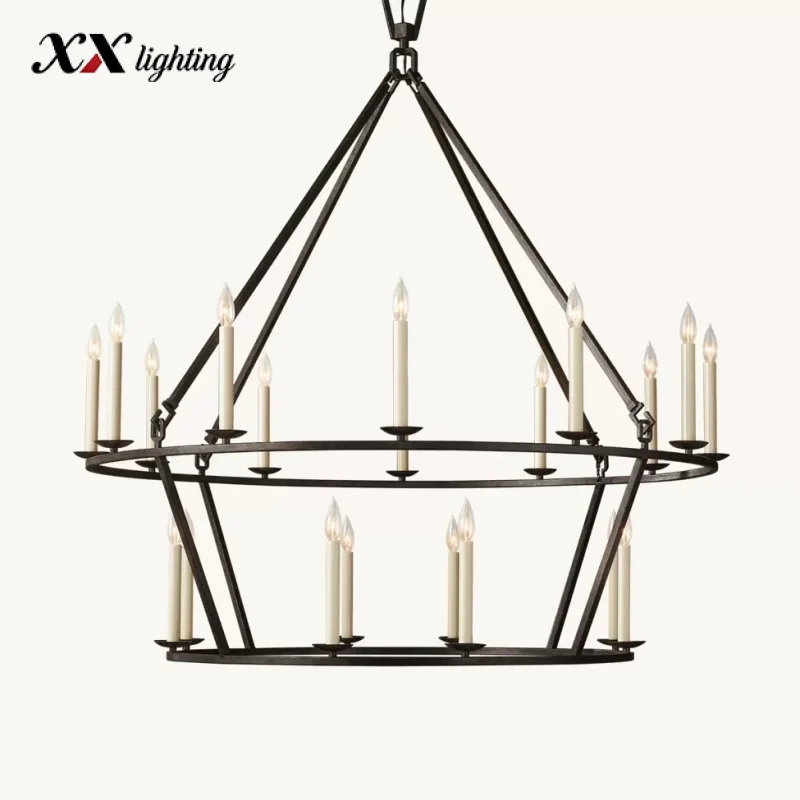 19Th C. English Openwork Two-Tier Round Chandelier 40 inch - 50", Burnished Silver Leaf