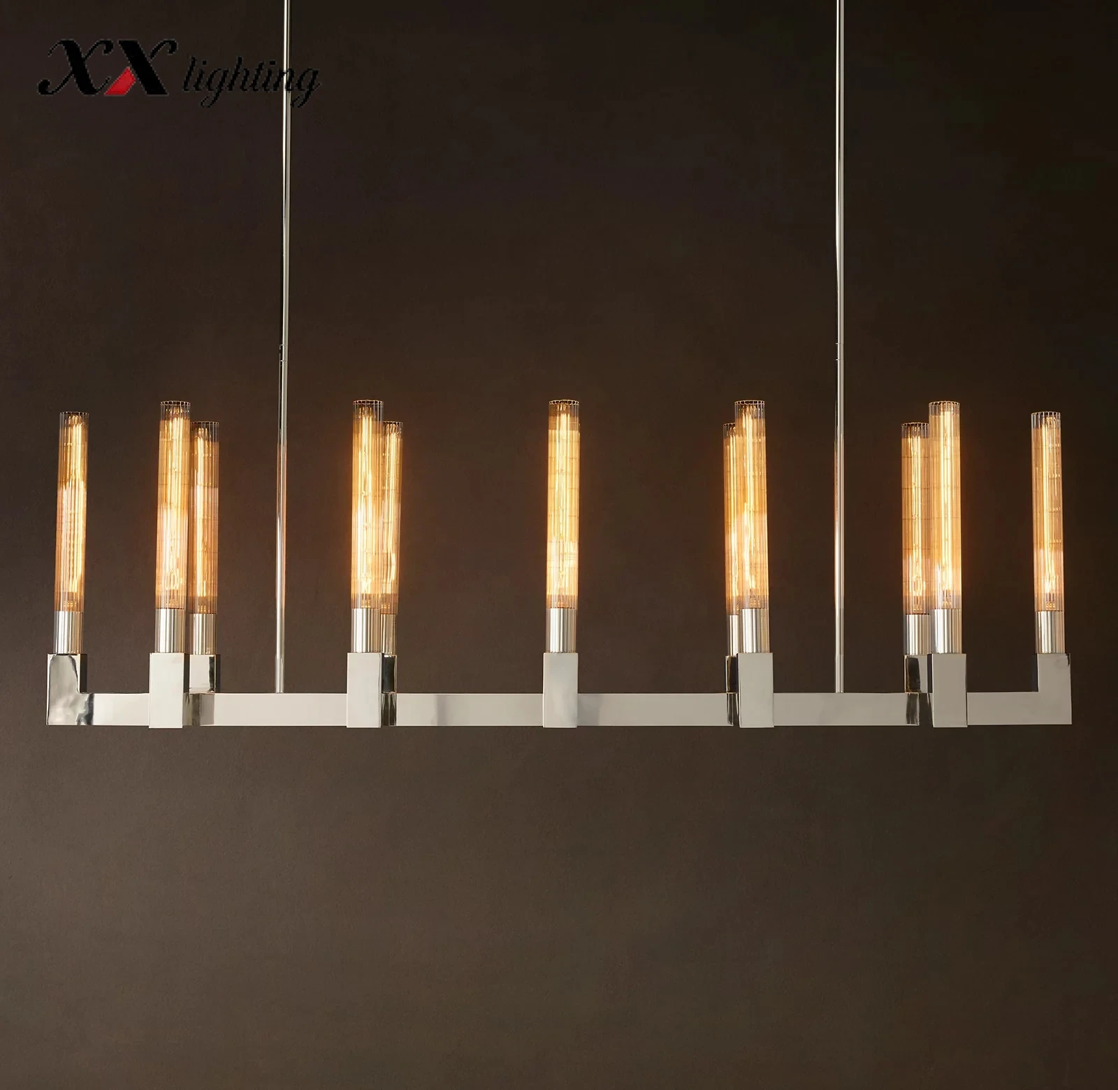 Cannele Linear Chandelier - 54¾″, Satin Nickel
