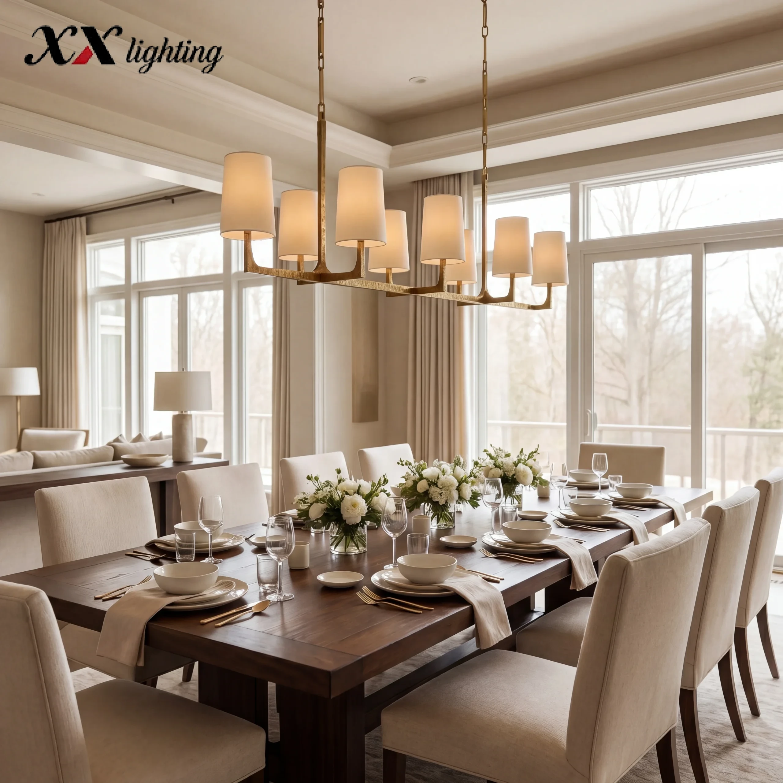Wright Linear Chandelier 54 inch - 54″, Hammered Pewter
