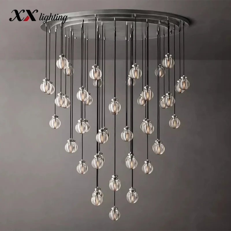 Pearl Round Chandelier 22 inch - 60″, Satin Nickel