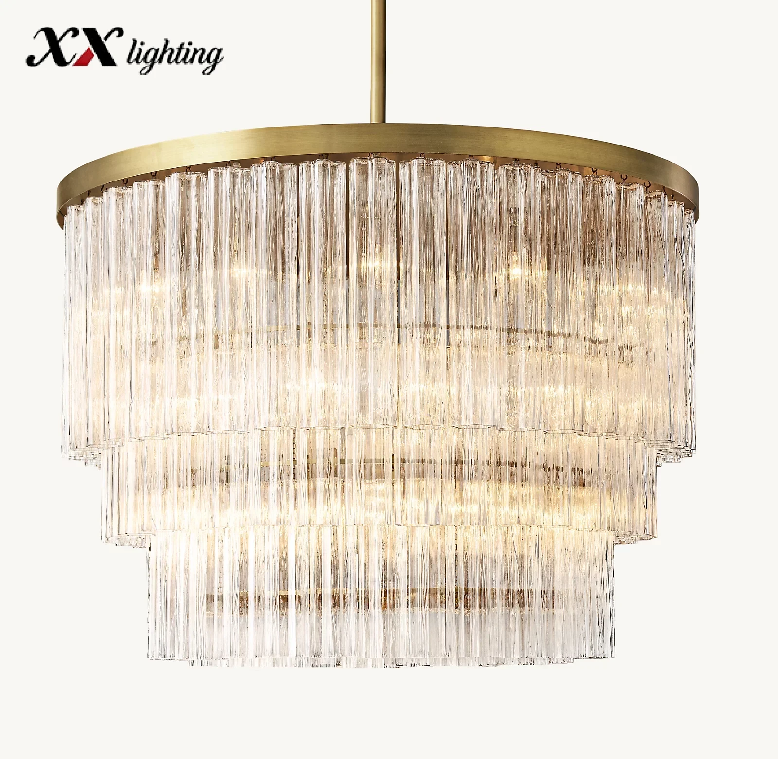Cielo Three-Tier Round Chandelier - 48", Polished Nickel