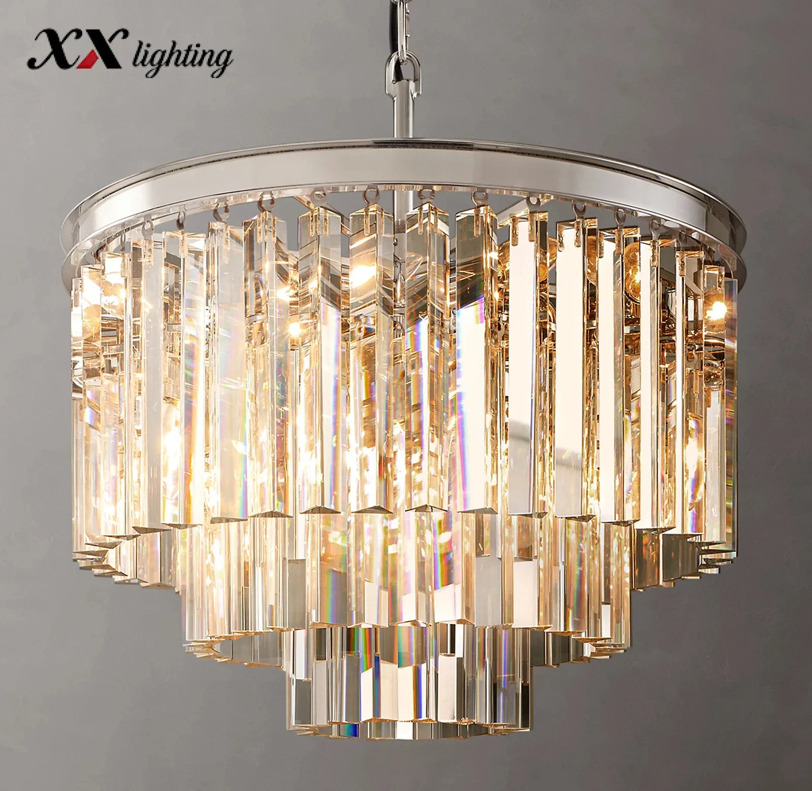 1920S Odeon Round Chandelier - 19¾", Polished Nickel