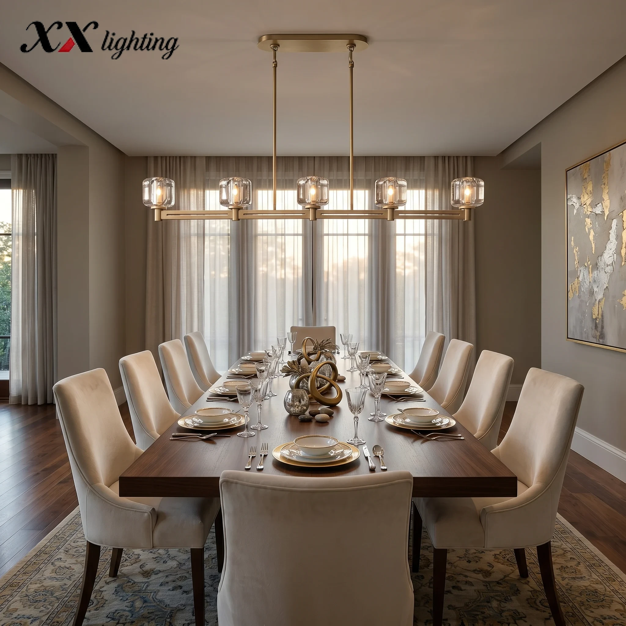 Demaret Double Linear Chandelier 54 inch - 54″, Polished Nickel