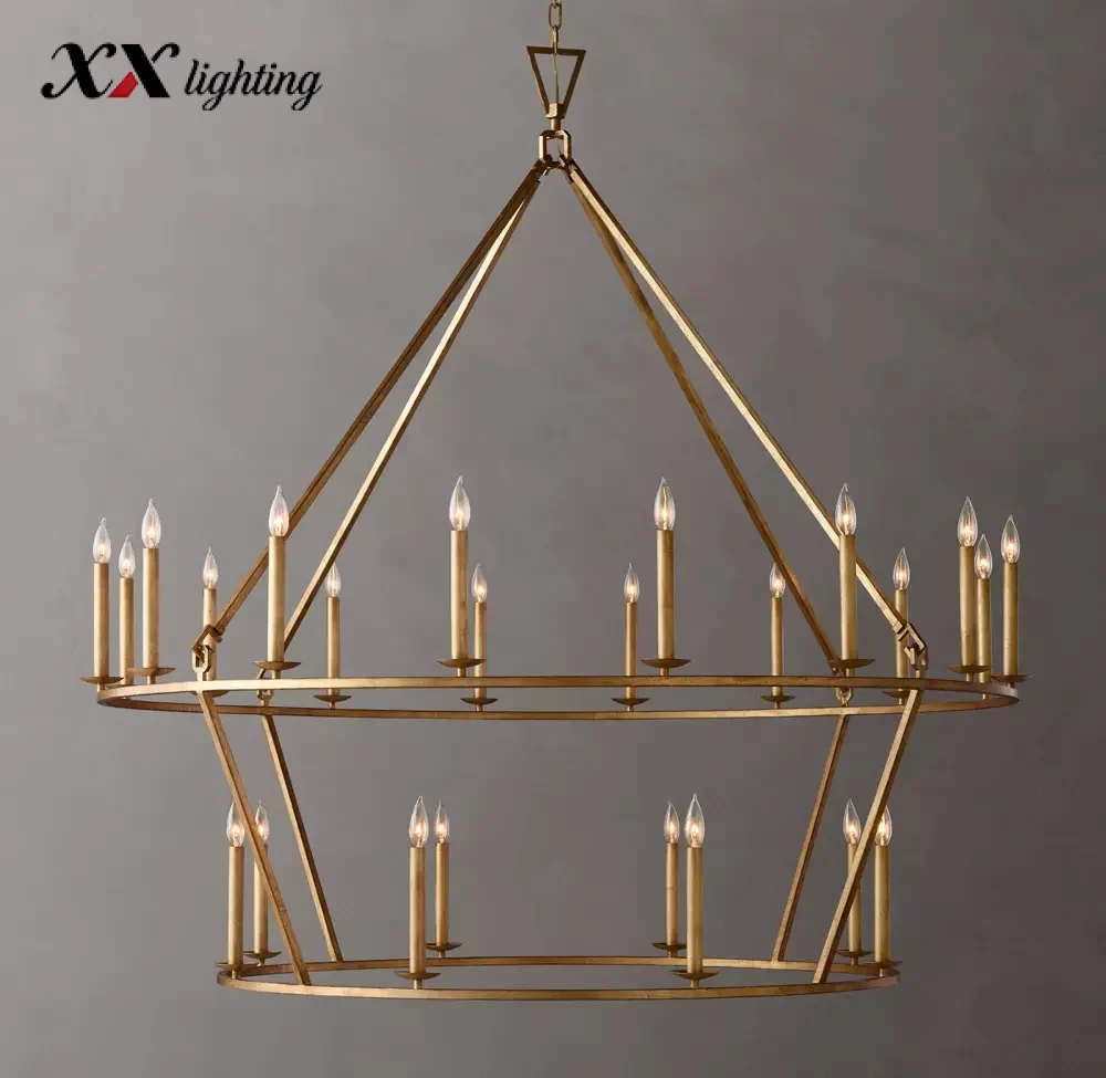 19Th C. English Openwork Two-Tier Round Chandelier 40 inch - 62", Burnished Silver Leaf