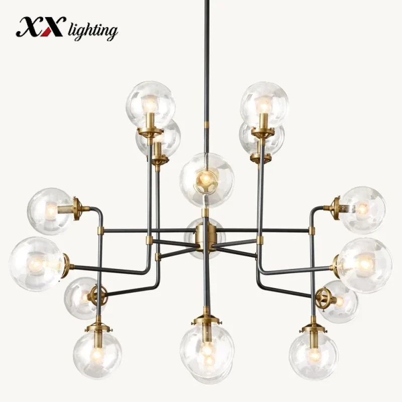 Bistro Globe Clear Glass Chandelier 34 inch - 56", Polished Nickel