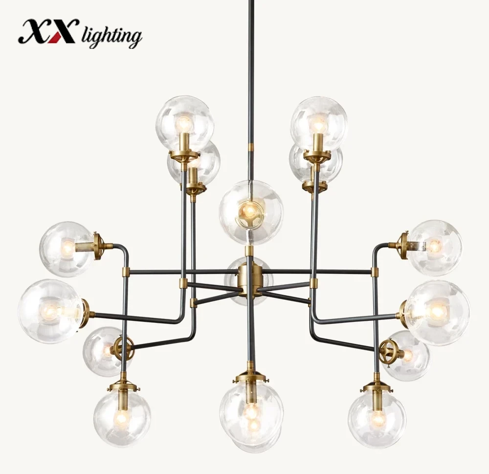Bistro Globe Clear Glass Chandelier 34 inch - 56", Polished Nickel