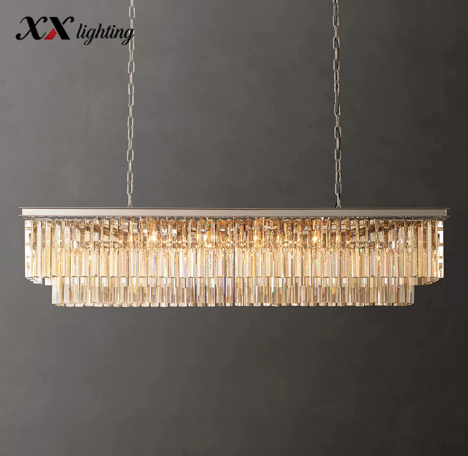 1920S Odeon Rectangular Chandelier - 59", Polished Nickel