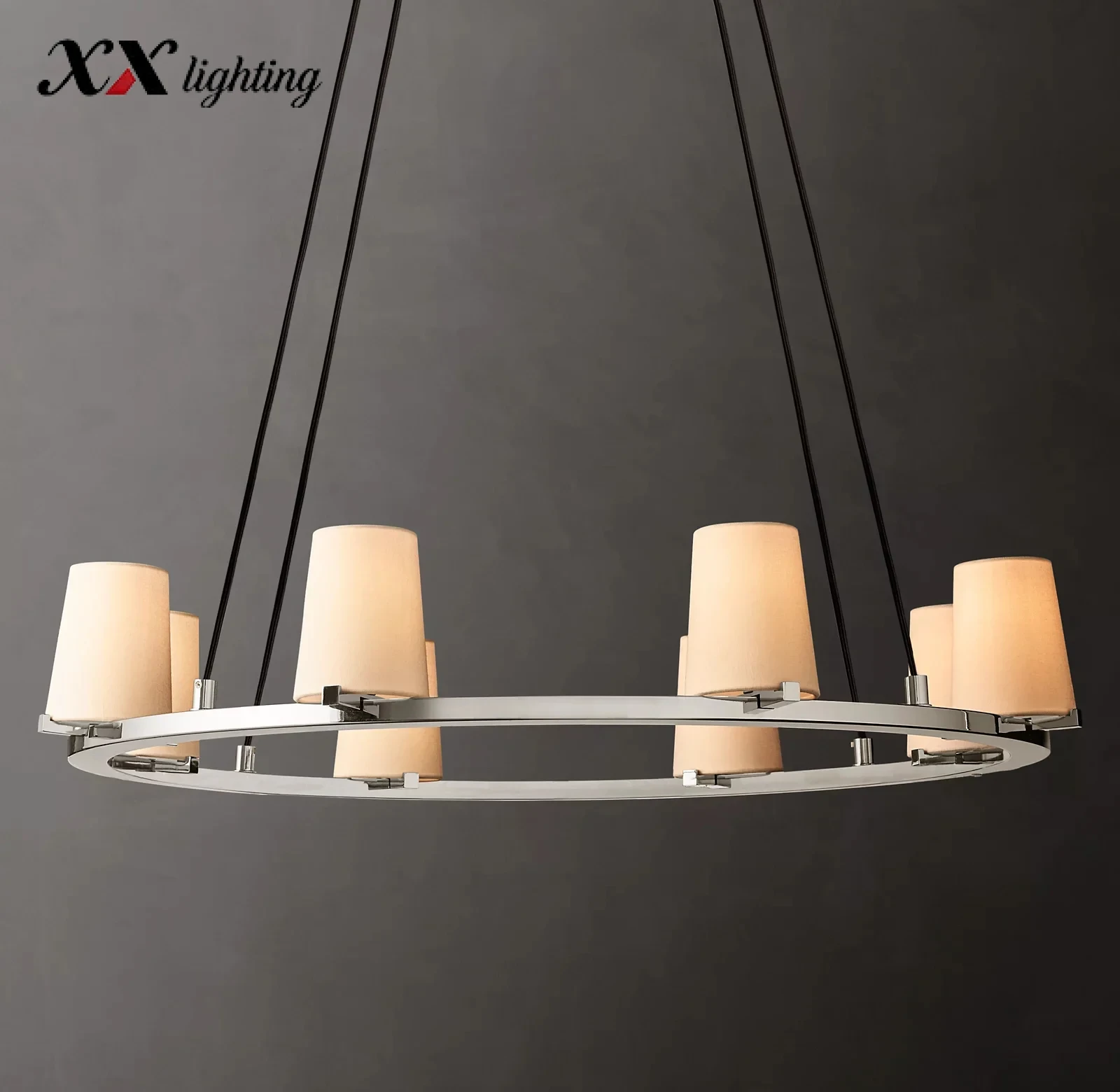 Pauillac Fabric Shade Round Chandelier 36 inch - 36", Polished Nickel