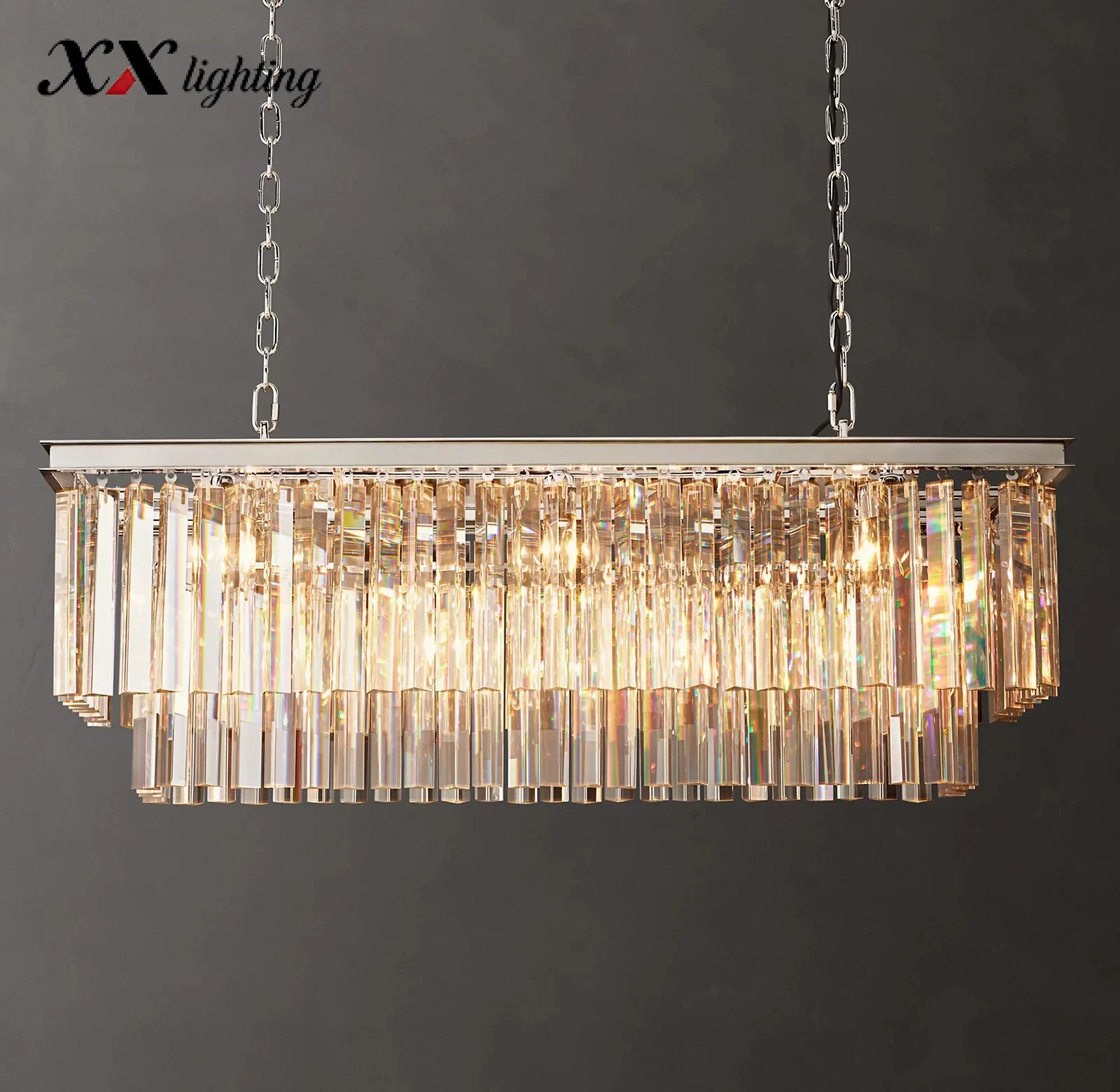 1920S Odeon Rectangular Chandelier - 39¼", Polished Nickel