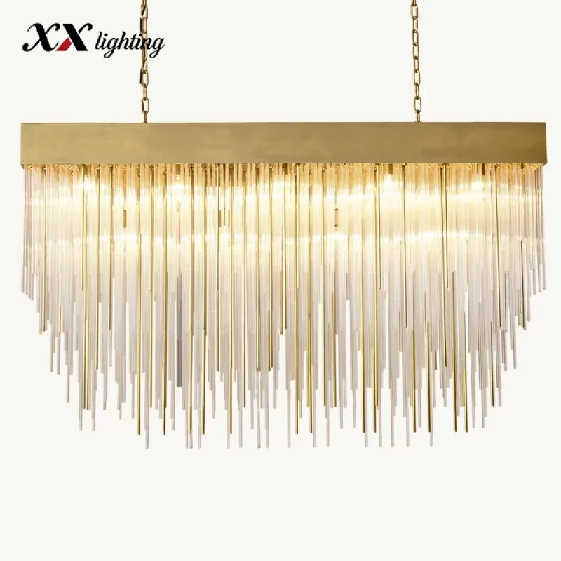 Cascada Rectangular Chandelier  - 54¼″, Lacquered Burnished Brass