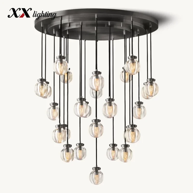 Pearl Round Chandelier 22 inch - 38″, Satin Nickel