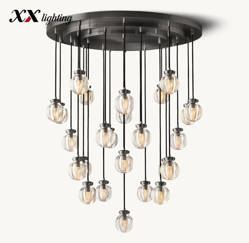 Pearl Round Chandelier 22 inch - 38″, Satin Nickel