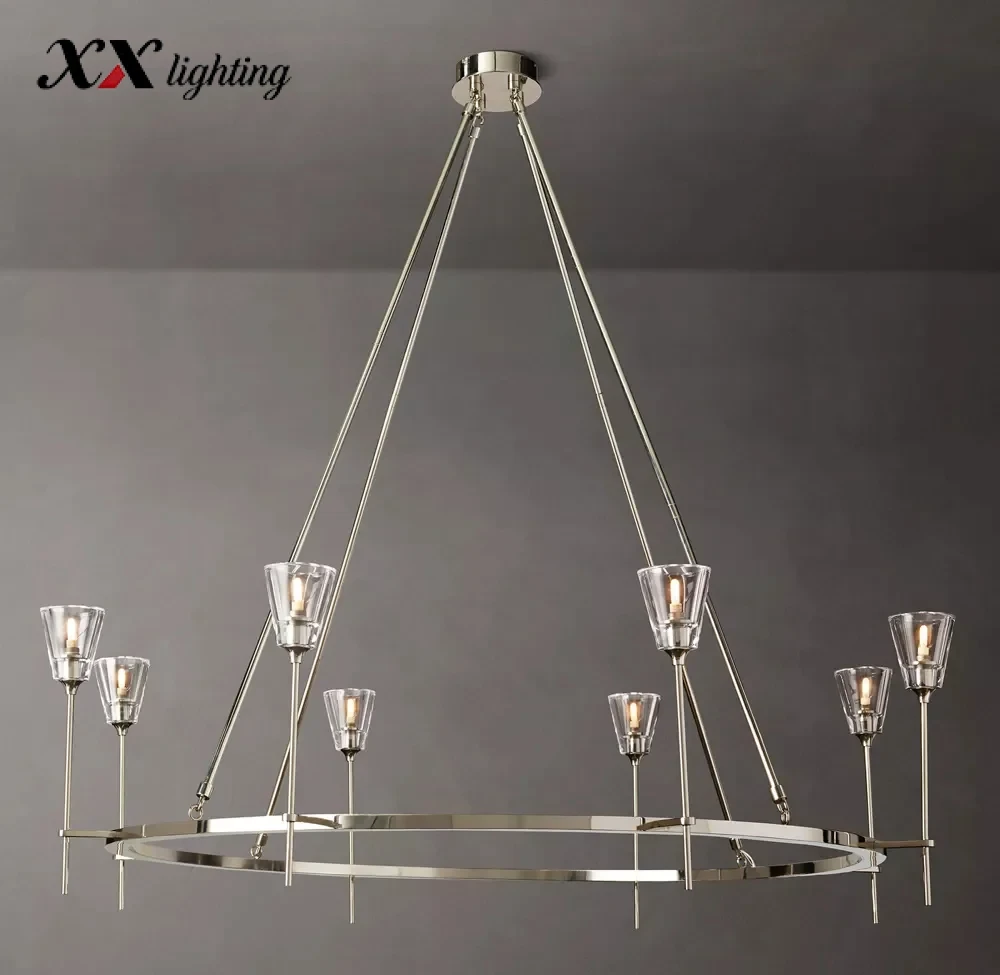 Torche De Verre Round Chandelier - 57¾″, Polished Nickel
