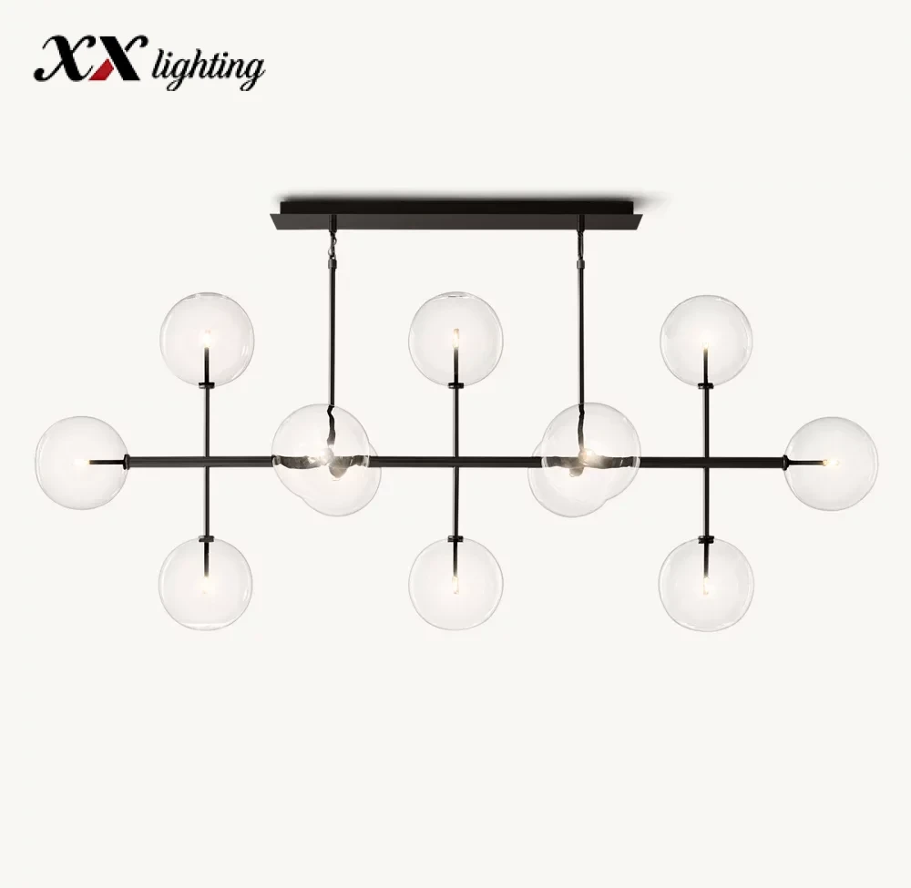 Glass Globe Mobile Linear Chandelier 58 inch - 58″, Polished Nickel