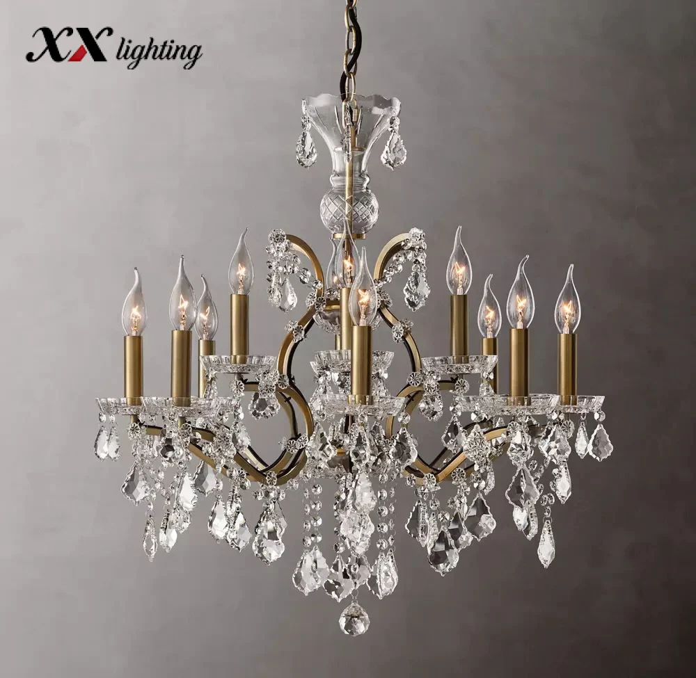 19Th C. Rococo Iron & Crystal Round Chandelier - 27½", Antiqued Brass