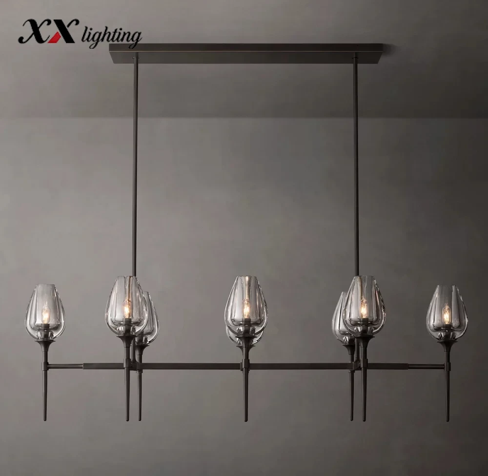 Tulip Linear Chandelier 52 inch - 52", Polished Nickel