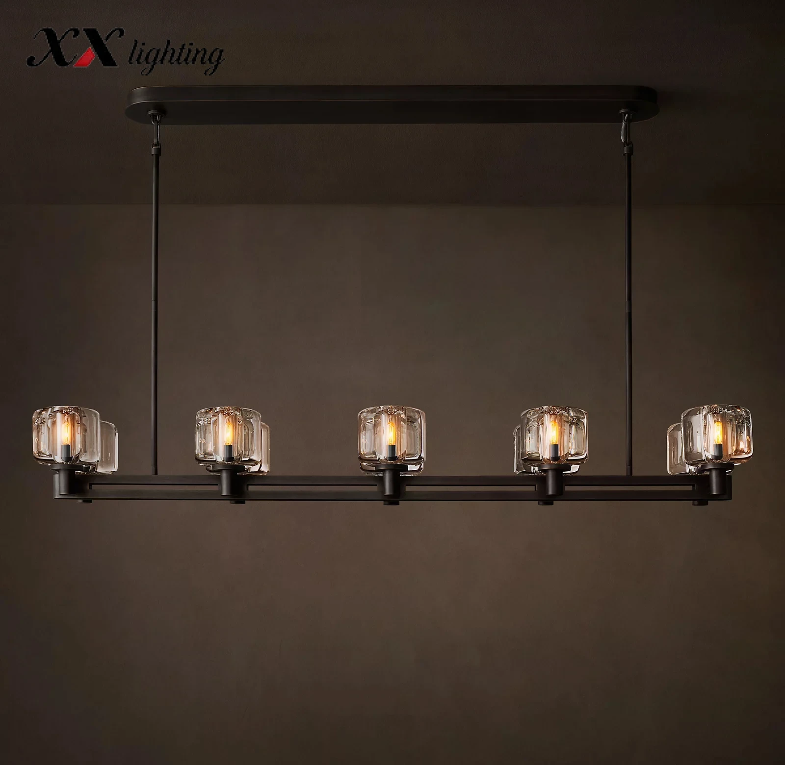 Demaret Double Linear Chandelier 54 inch - 54″, Polished Nickel