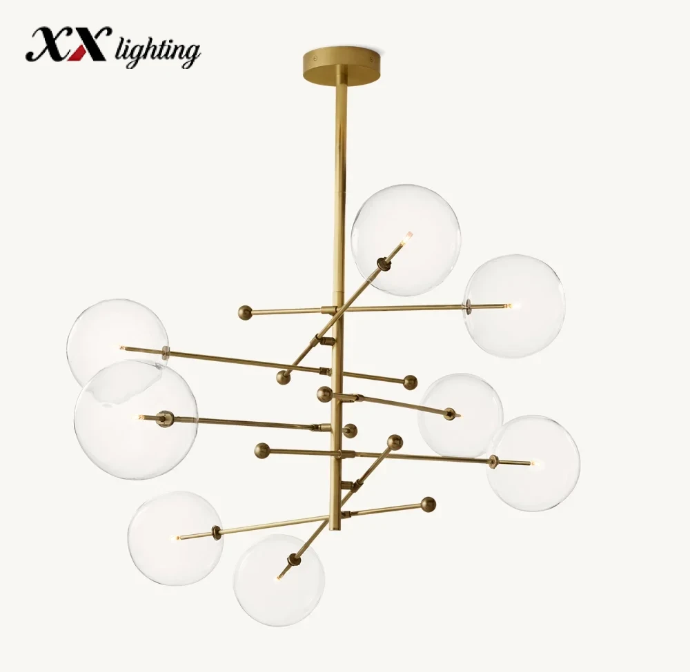 Glass Globe Mobile Eight-Arm Chandelier - 78½″, Polished Nickel