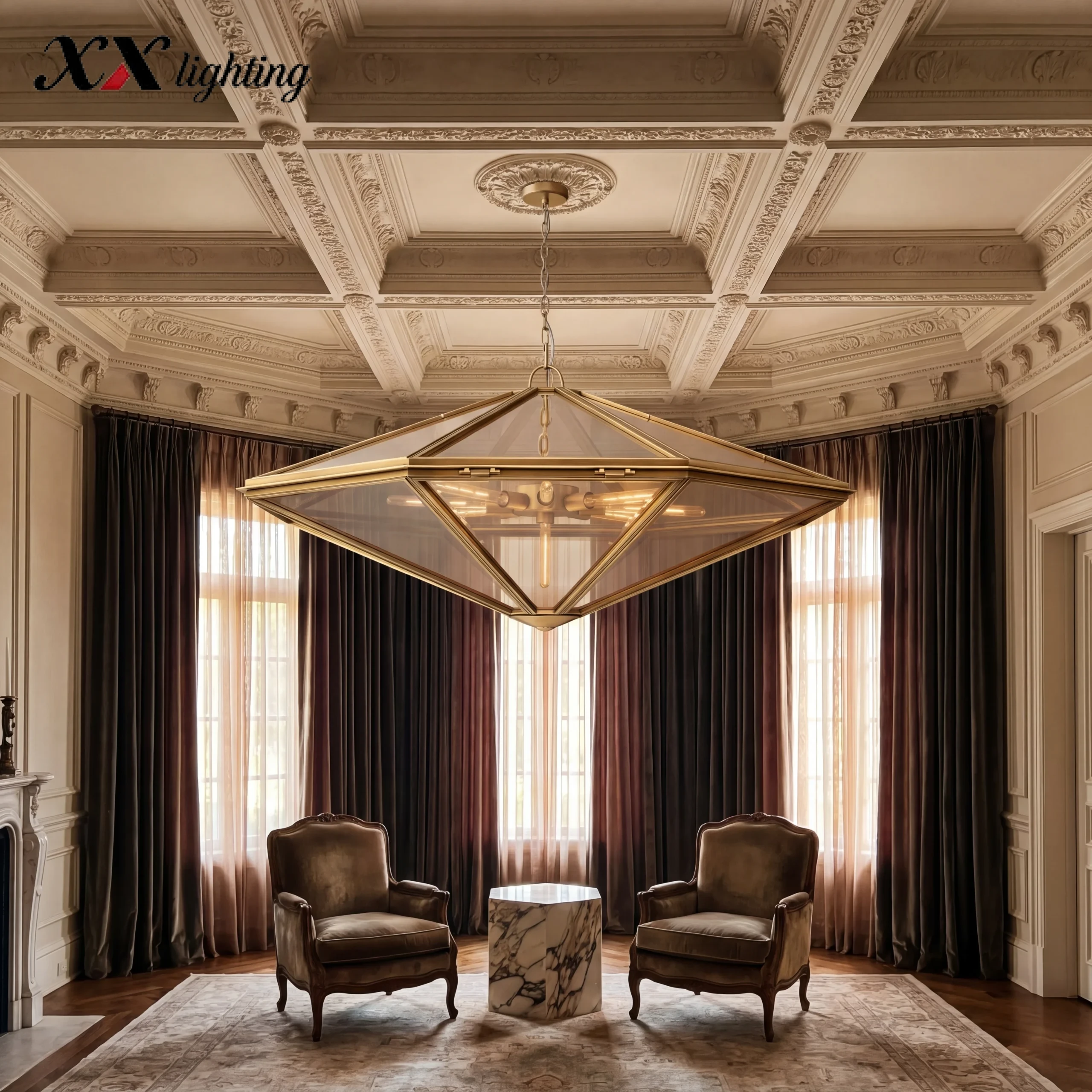Helena Chandelier 36 inch - 60", Lacquered Burnished Brass