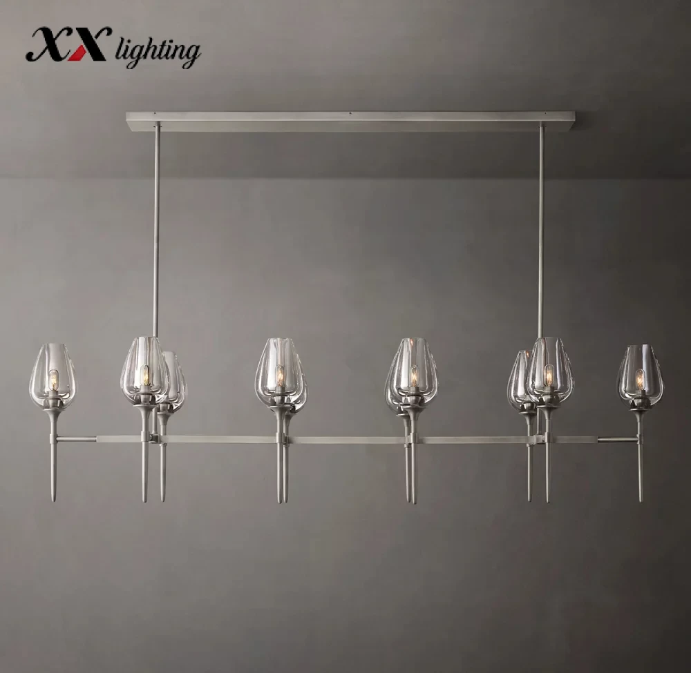 Tulip Linear Chandelier 52 inch - 65", Polished Nickel