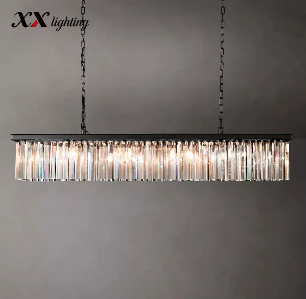 Rhys Rectangular Chandelier - 60″, Polished Nickel