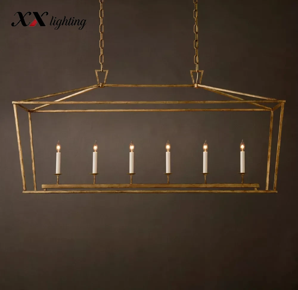 19Th C. English Openwork Rectangular Chandelier 54 inch - 54", Aged Iron