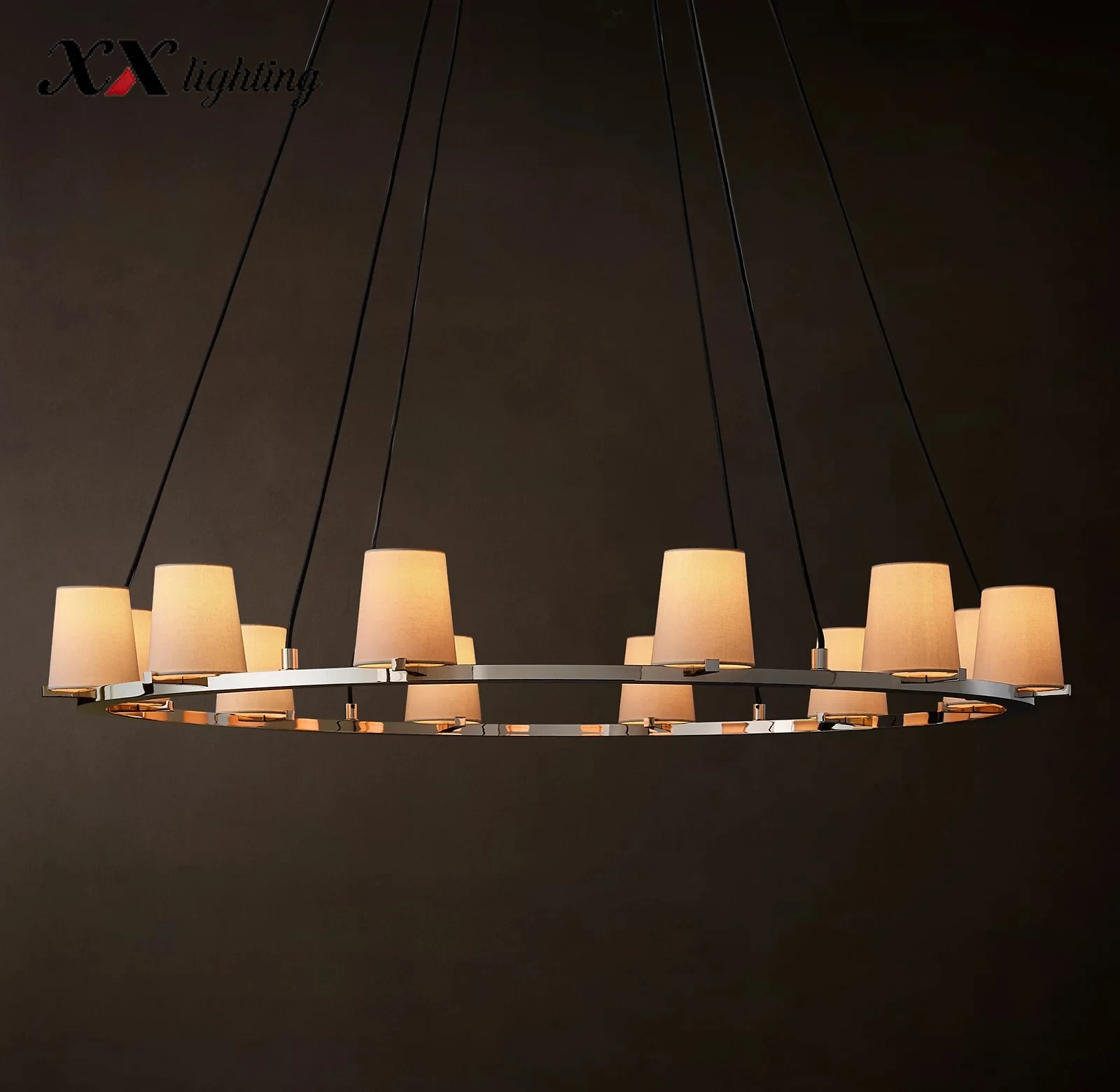 Pauillac Fabric Shade Round Chandelier 36 inch - 48", Polished Nickel