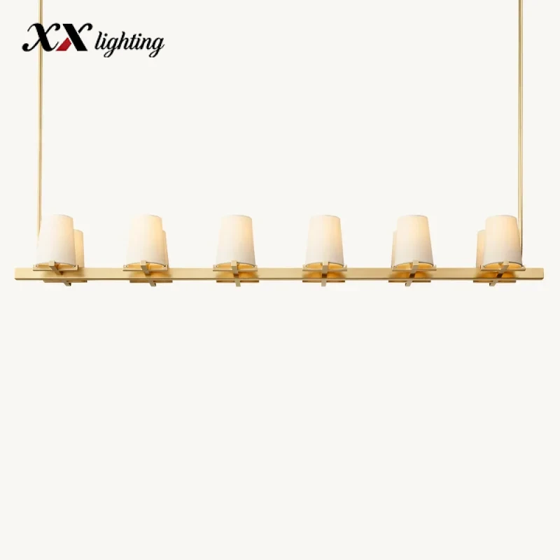 Pauillac Fabric Shade Linear Chandelier 49 inch - 60", Polished Nickel