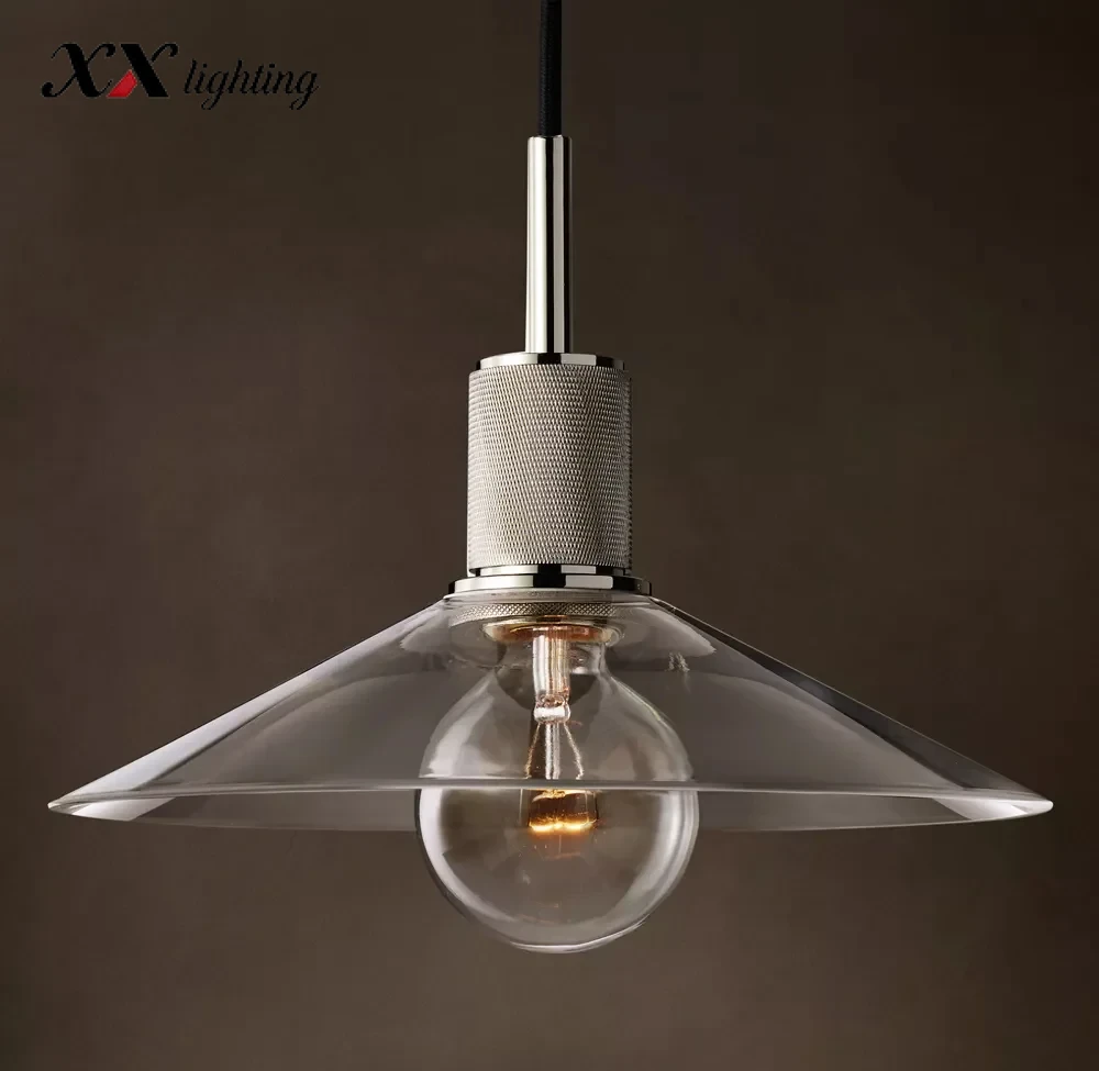 Utilitaire Glass Slope Shade Pendant 11 inch - 11″, Polished Nickel