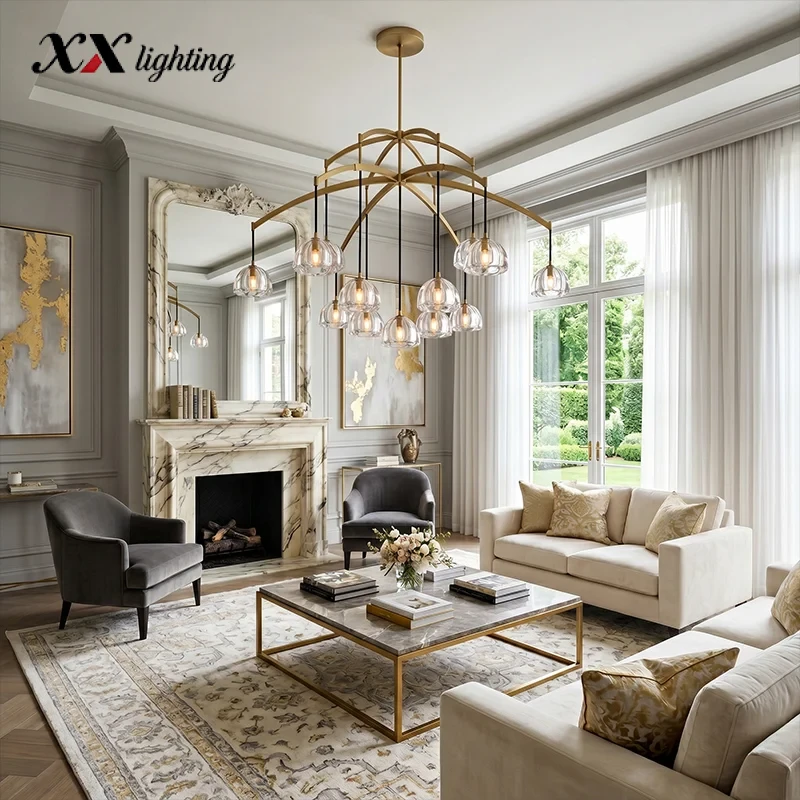 Hemisphere Round Chandelier 36 inch - 60″, Polished Nickel