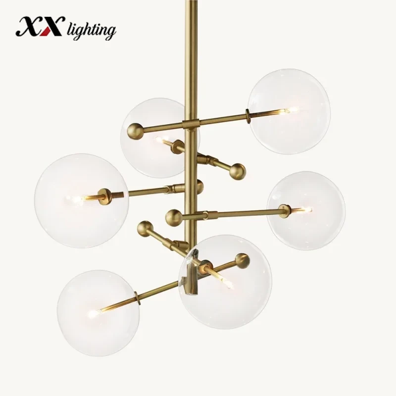 Glass Globe Mobile Six-Arm Chandelier - 39½″, Polished Nickel