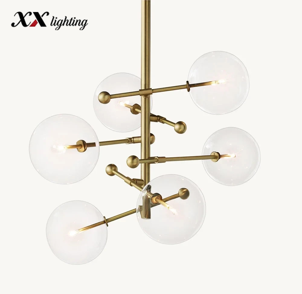 Glass Globe Mobile Six-Arm Chandelier - 39½″, Polished Nickel