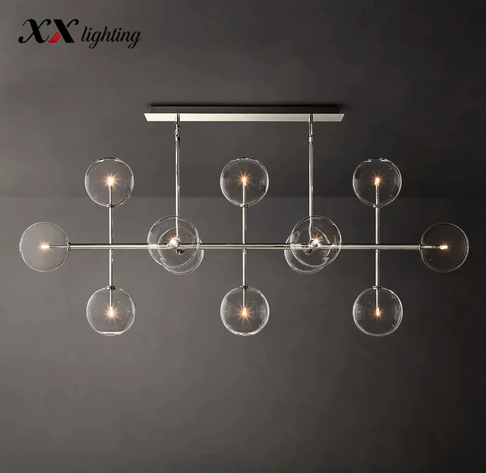 Glass Globe Mobile Linear Chandelier 58 inch - 58″, Polished Nickel